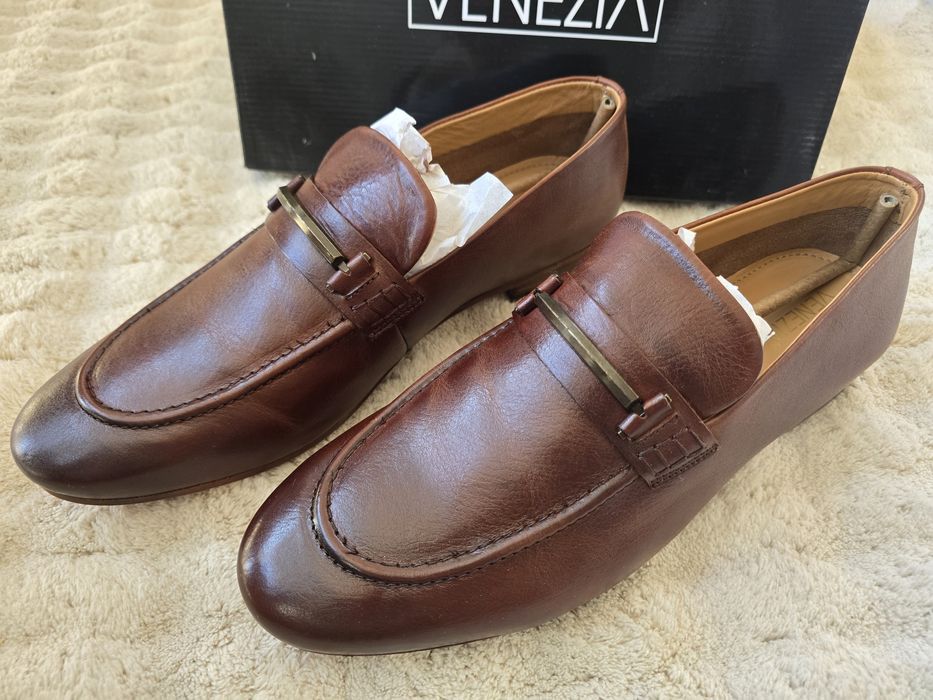 VENEZIA brązowe mokasyny męskie  z ozdobą
157406 NAP TAN