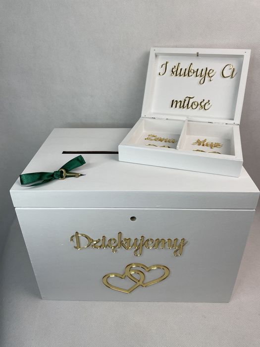 Pudełko na koperty i obrączki białe złote dodatki