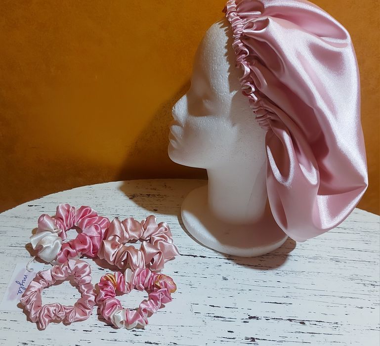 Jedwabny czepek rozmiar L +4 scrunchies