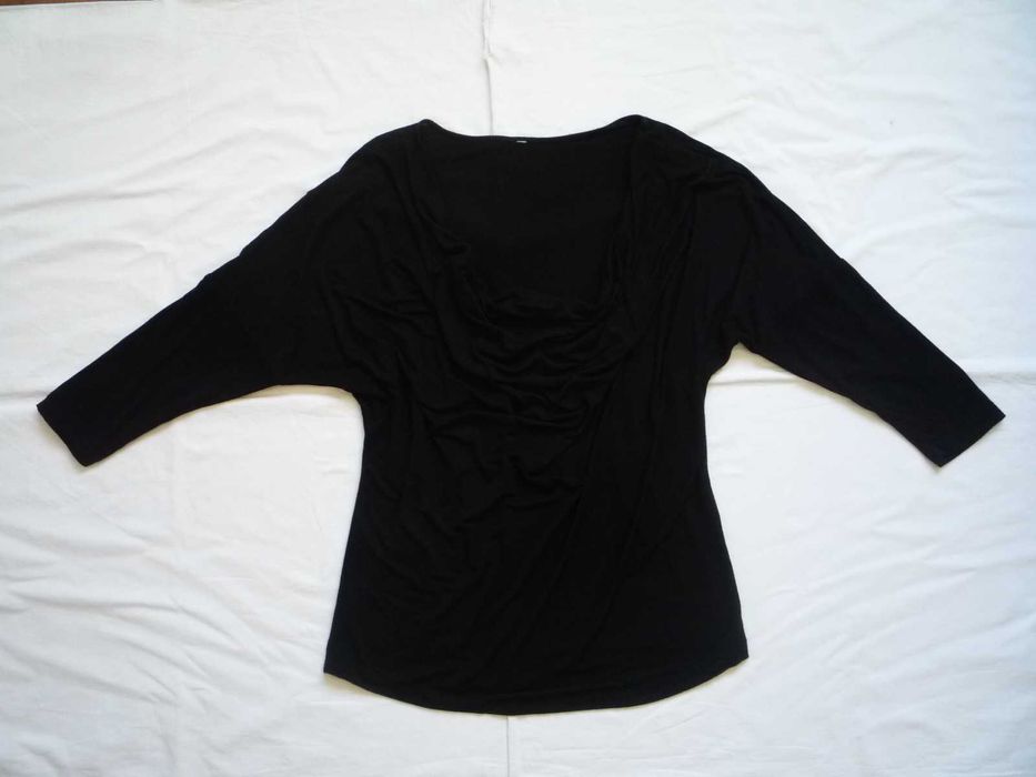 Reserved 40/L Czarna bluzka Oversize Dekolt woda 3/4 rękaw