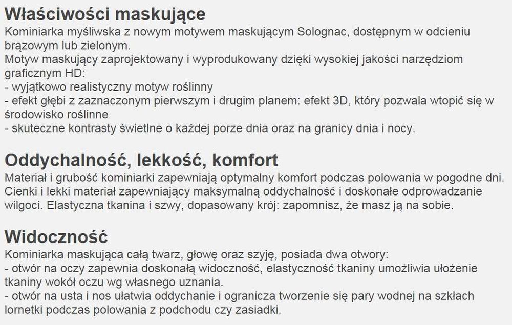 SOLOGNAC Actikam 100 Kominiarka Myśliwska MORO Predator 3D # NOWA