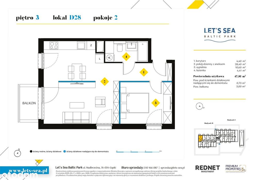 2-pokojowe mieszkanie 47m2 + balkon Bezpośrednio