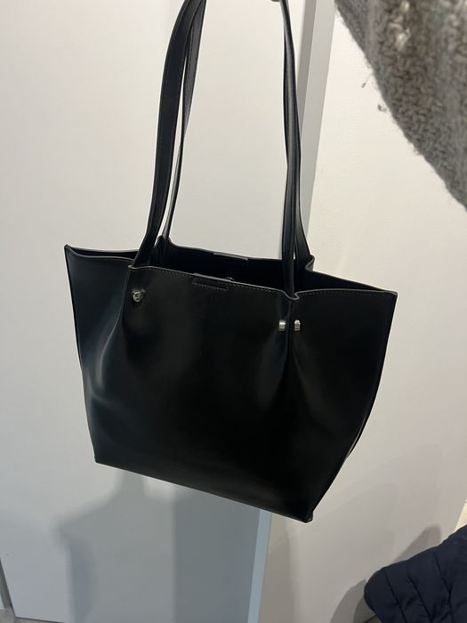 Сумка шопер чорна з еко шкіри в стилі zara