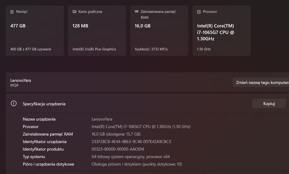Laptop Lenovo Yoga C940-14 i7-1065G7/16GB/512/ Touch