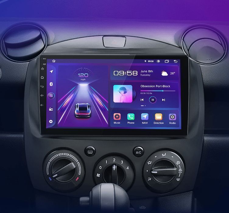 Radio Android 9" Android Auto CarPlay Navi Mazda 2 2007–2014 PL