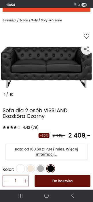 Sofa ekoskóra czarna