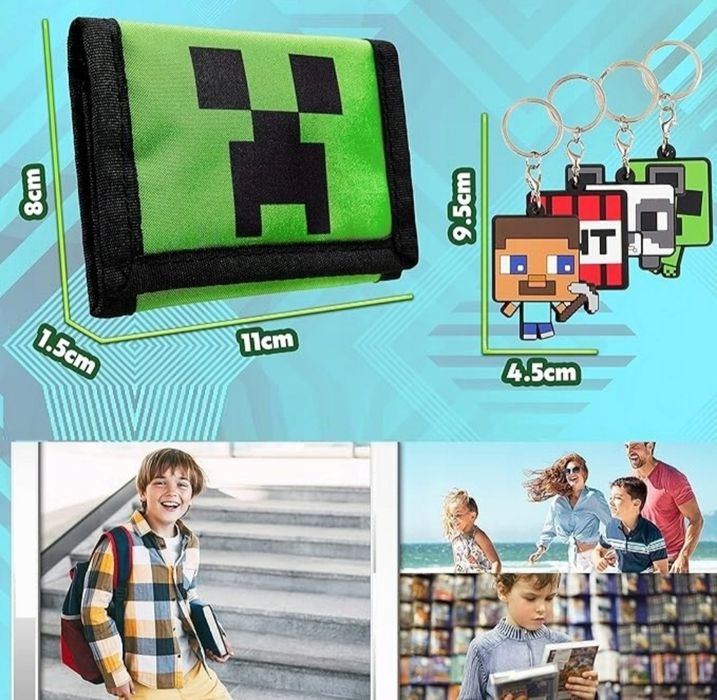 Minecraft portfel + 4 bryloki zestaw  upominkowy