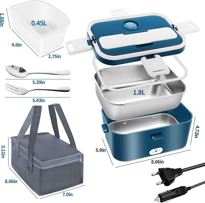 ELEKTRYCZNY LunchBOX 100W, 1,8L zestaw sztućce, pokrowiec