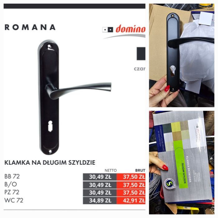 Nowe Klamki Domino czarne 5szt ROMA klamka do drzwi