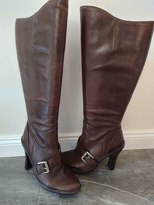 Brązowe skórzane kozaki na obcasie Nine West rozm.39