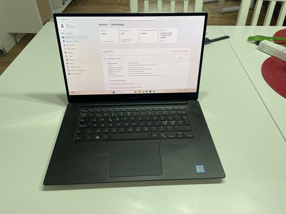 LAPTOP DELL XPS 15 7590 I7-9750H 32GB  4K GTX1650 WIN10P