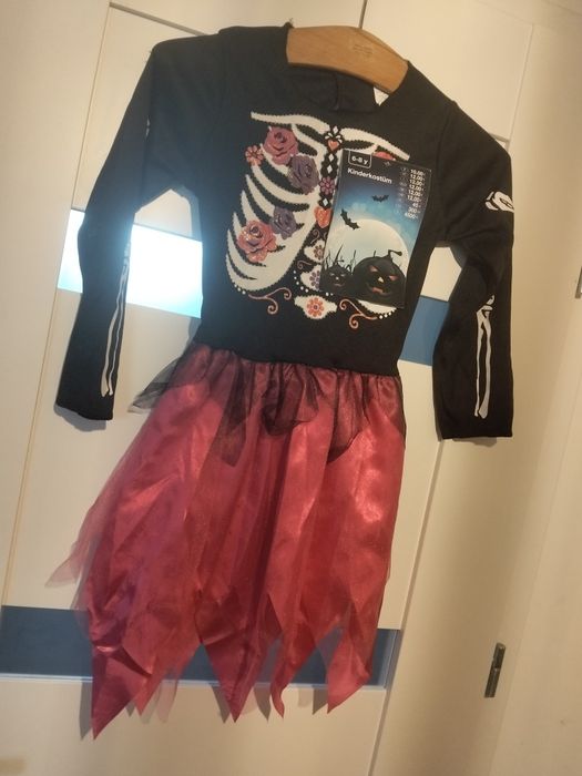 Strój halloween dla dziewczynki, sukienka, kościotrup  116-128cm