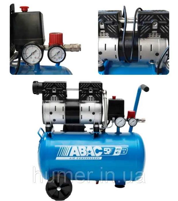Компресор 2-х поршневий безмасляний ABAC 24 л, 735 Вт, 130 л/хв, 8 бар