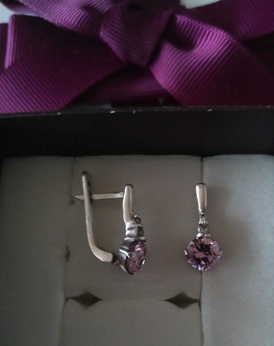 Сережки з шпінелью рожевою срібло 925 проби