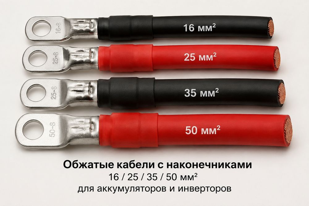 Обжимка силового кабеля 16/25/35/50 мм² — кабели для АКБ и инверторов, изготовление кабелей