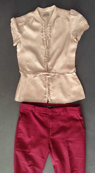 bluzka spodnie sweter rozm.36 / S beżowy zestaw wiosna