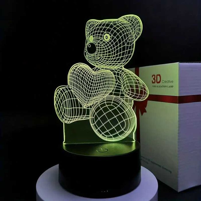 Lampka nocna 3D LED 7 kolorów Miś z sercem