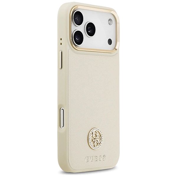 Etui Guess Grained Strass Logo MagSafe na iPhone 17 Pro Max - beżowe