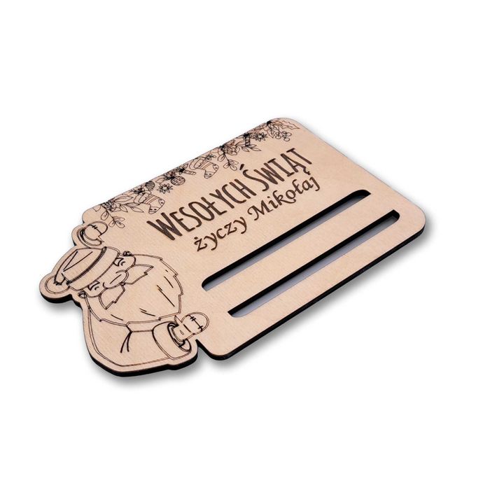 Kartka Świąteczna na Mikołaja z Drewna – Elegancki Prezent na Gotówkę!