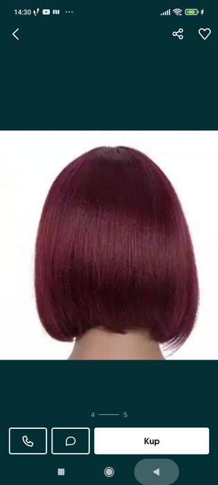 Peruka z włosów naturalnych kolor burgund bob z grzywką
