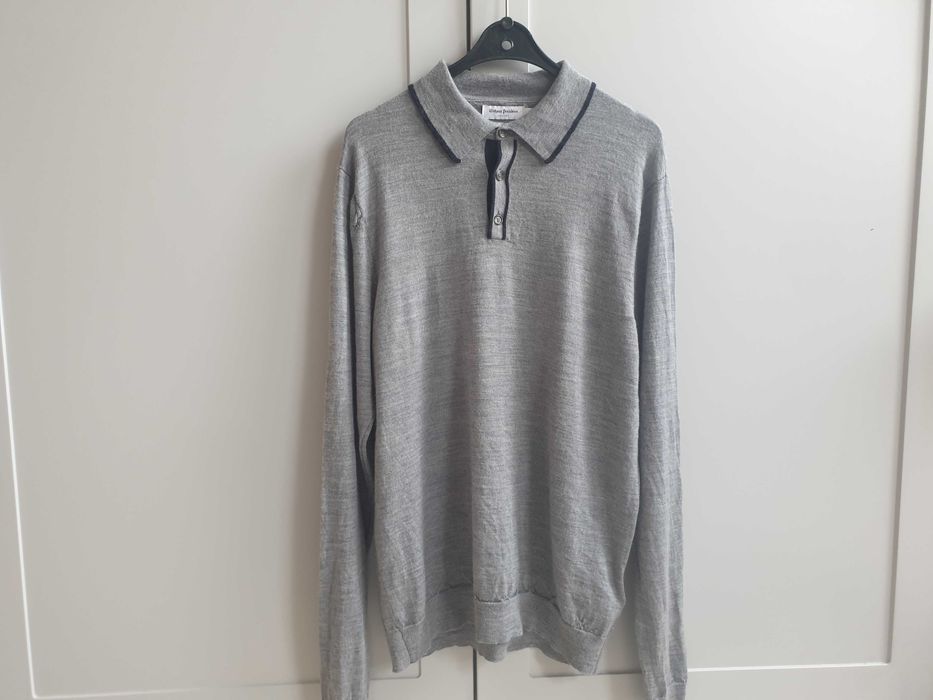 Szary sweter z kołnierzykiem polo wełniany Without Prejudice M L