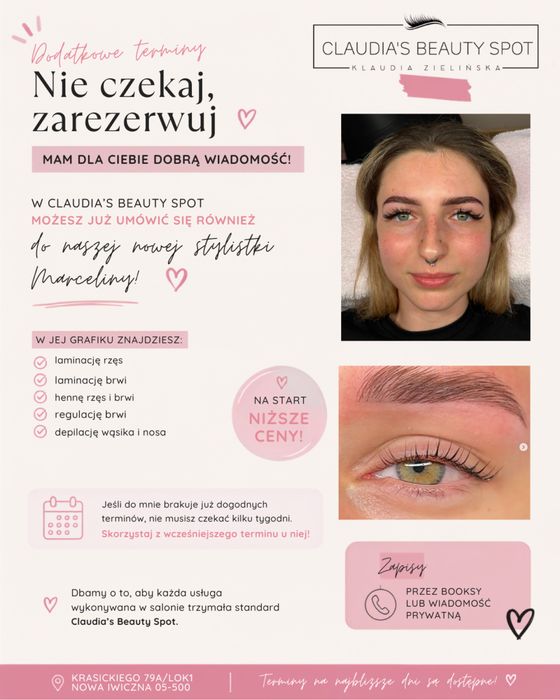 Dostepne terminy laminacja henna rzes i brwi  regulacja