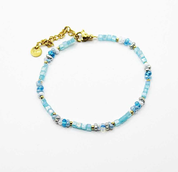 Nowa bransoletka stal chirurgiczna koraliki niebieski błękitne B996