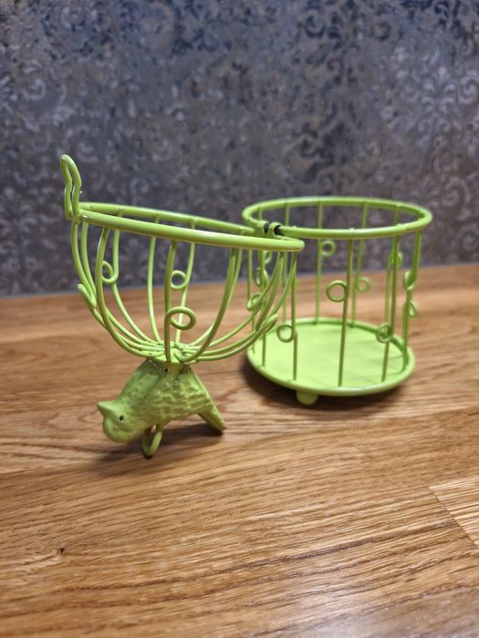 Klatka dekoracyjna metalowa zielona z ptaszkiem
