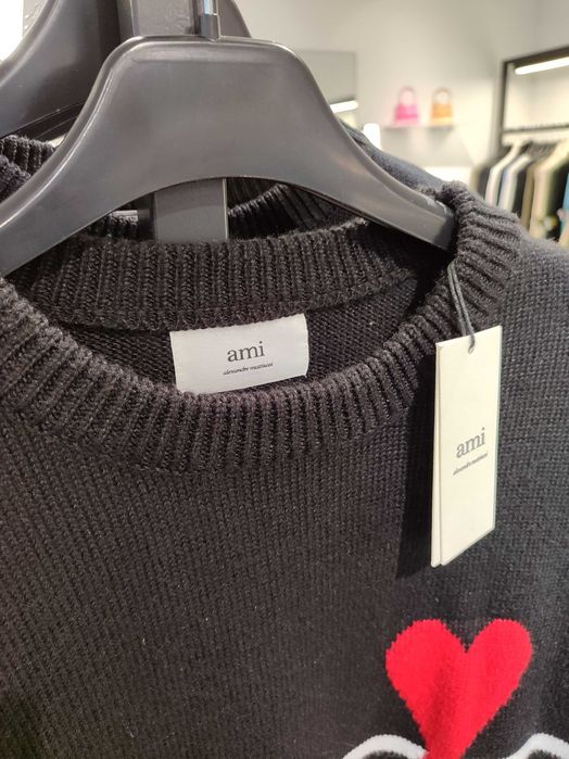 Светр AMI Paris Ami De Coeur Striped Cotton And Wool Sweater Black