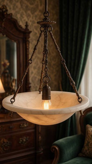 Stylowa lampa alabastrowa 40 cm – mosiądz, vintage / antyk / art deco