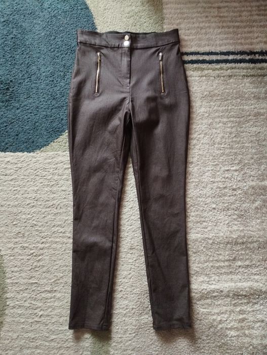 Woskowane obcisłe spodnie wysoki stan f&f brązowe