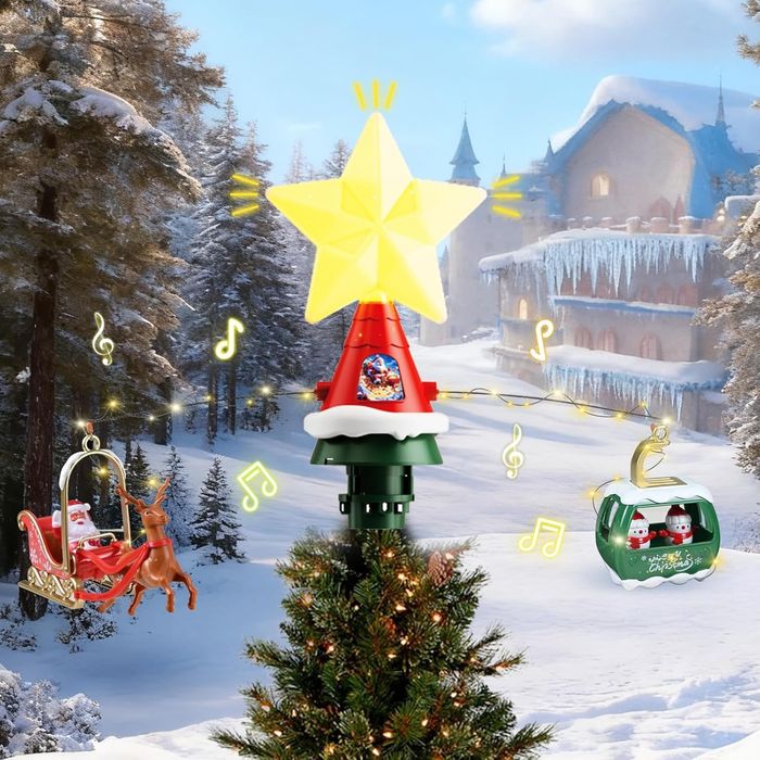 Topo de arvore de natal com motor e musica