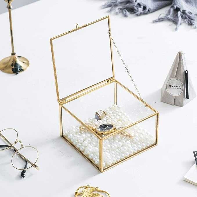 DRERIO Szklana szkatułka na biżuterię, duże pudełko dekoracyjne