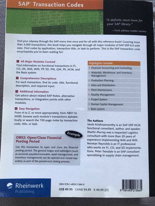 SAP Transaction Codes Book64283139177346123