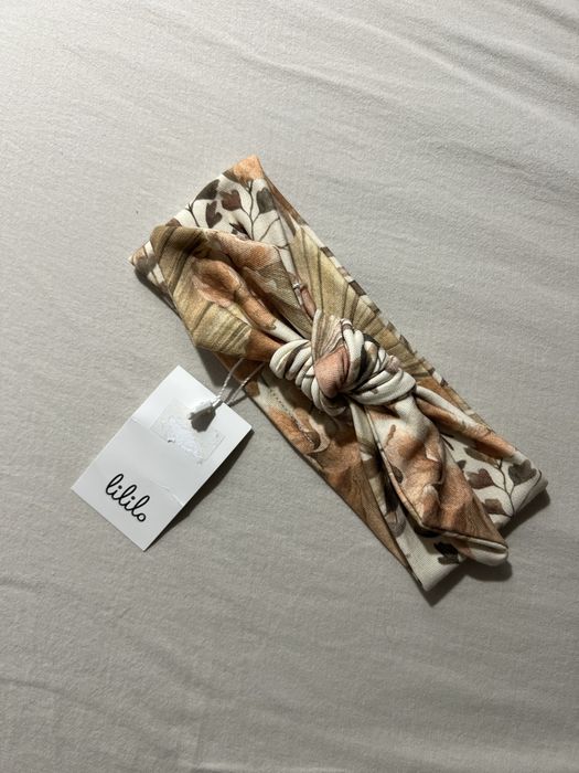 Opaska handmade nowa jesień kokarda szałwia beż big bow węzeł