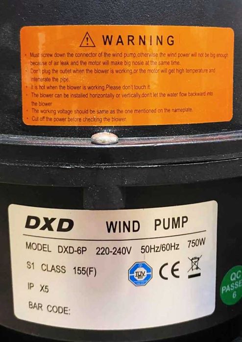 Porządna POMPA POWIETRZA do aeromasażu DXD-6P 0,75kW | Pompa do aeromasaz 750 kWdo balii ogrodowej jacuzzi wanny SPA bani