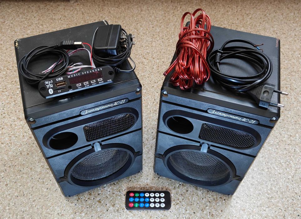 Набор-конструктор: Колонки Электроника АС-21 + Bluetooth/MP3 модуль с пультом + БП + Кабели