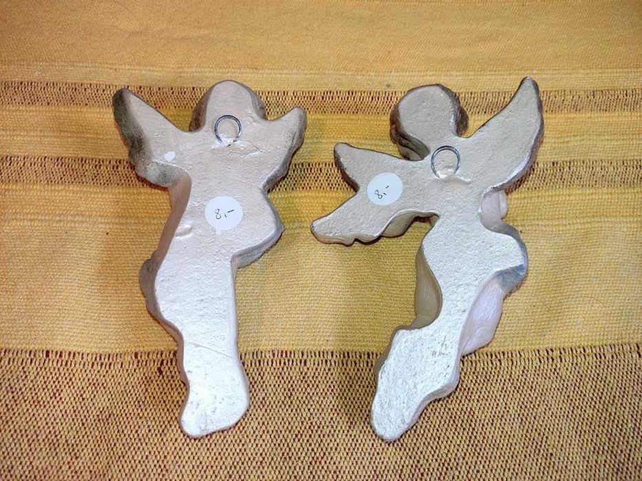 Par de anjos pendurar artesanais gesso pintados à mão
