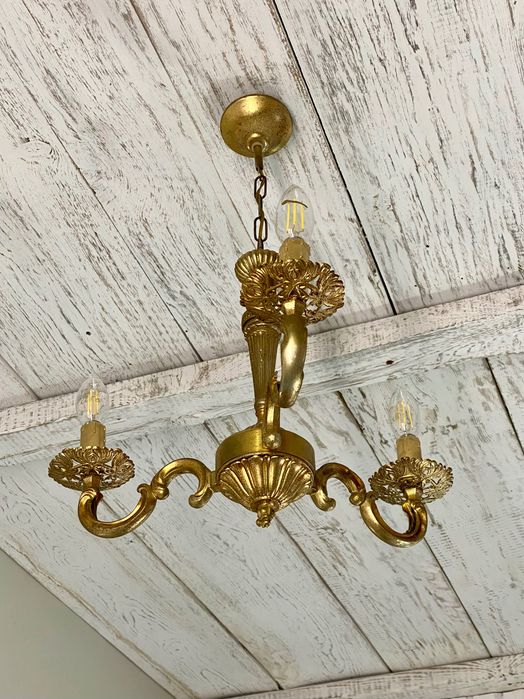 Francuski Żyrandol nr. 26 Francja, mosiądz 3-ram Antyk Lampa