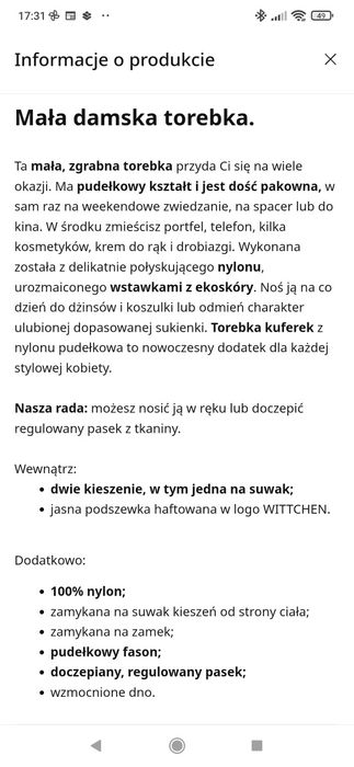 Torebka kuferek z nylonu Wittchen