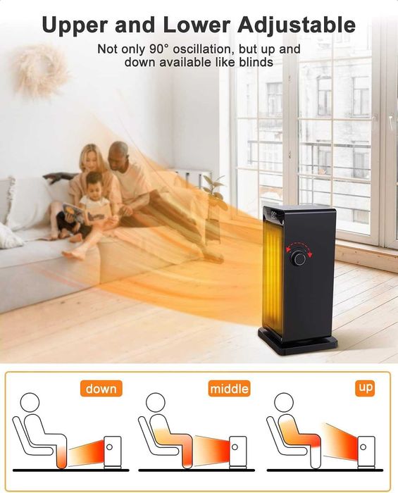 Termowentylator Grzejnik ceramiczny PTC 2000W oszczędny z oscylacją 90