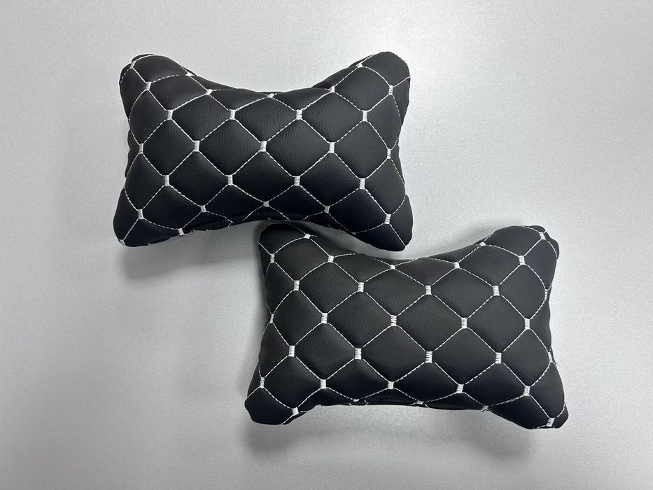 Подушки на підголівник автомобільні чорні-сірий екошкіра