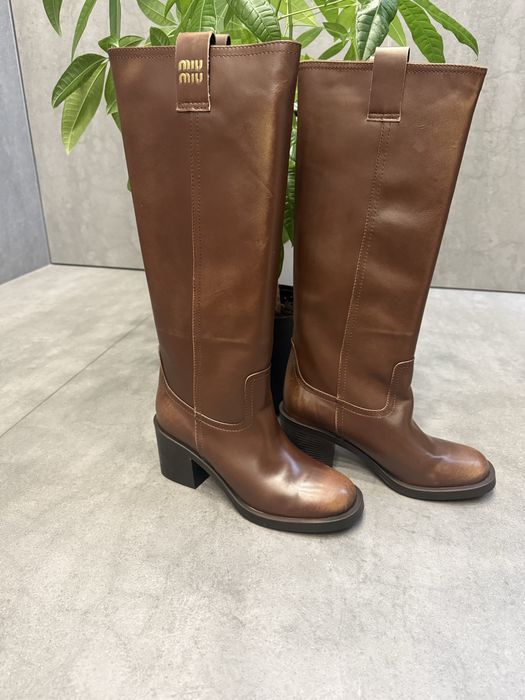 Kozaki Miu Miu brązowe