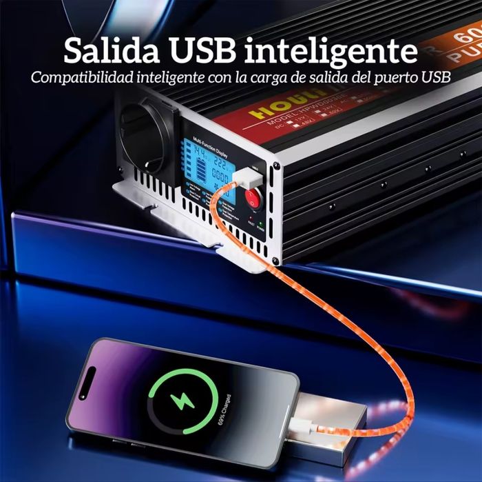 Inversor de onda senoidal pura HOULI 5000W | 12V a 230V | Controle Remoto LCD | Carro/RV/alimentação fora da rede