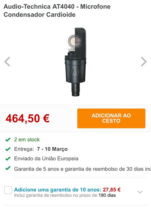 Microfone condensador Audio-Technica AT4040