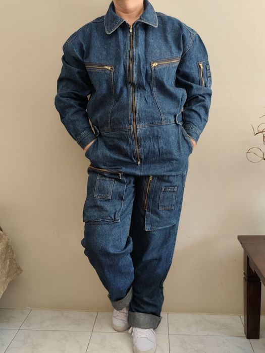 Damski długi kombinezon jeansowy