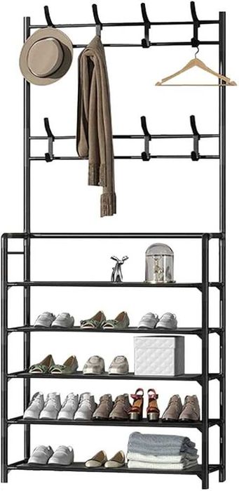 Metalowy stojak wieszak na buty i ubrania czarny LOFT 170x80x25