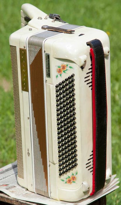 Akordeon włoski Scandalli, perłowy, 120 basów, 4 chóry, bardzo ładny