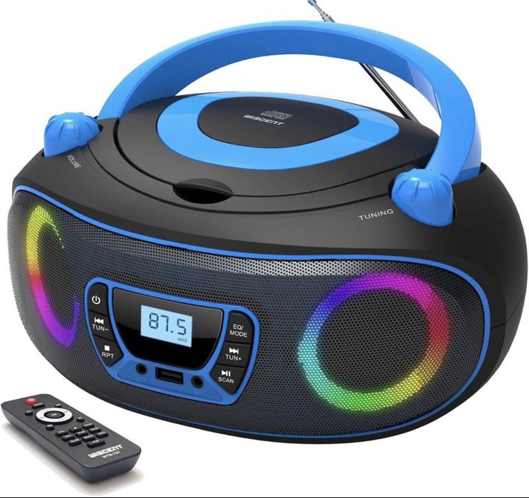 Портативний CD плеєр Wiscent WCD-9949 Bluetooth FM радіо USB AUX чорний синій з пультом дистанційного керування (A611)