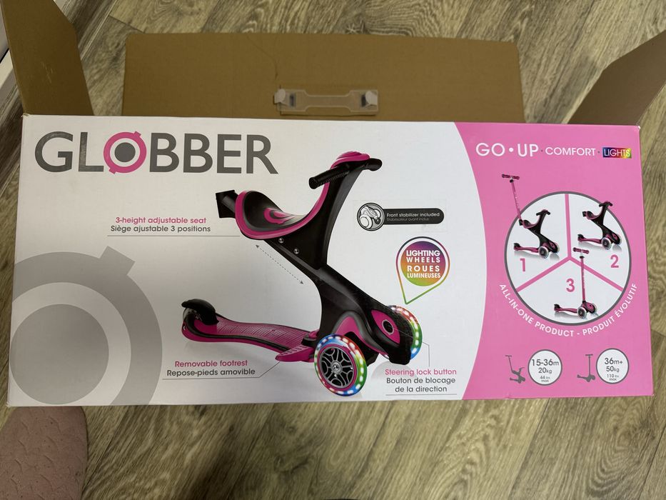Самокат Globber Evo comfort lights рожевий 5 в 1